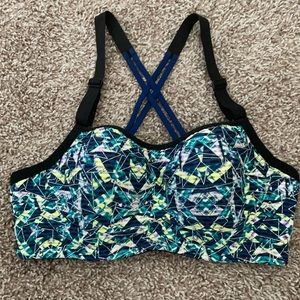 VSX Sport reflective sports bra in blue and green